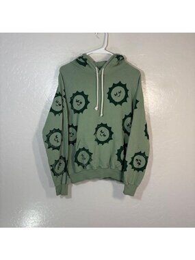 Big Bud Hoodie Womens Small Green Sun Graphic Pullover Sweatshirt Terry Knit